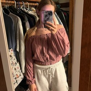 Aeropostale pink off the shoulders, long sleeves top/blouse size small